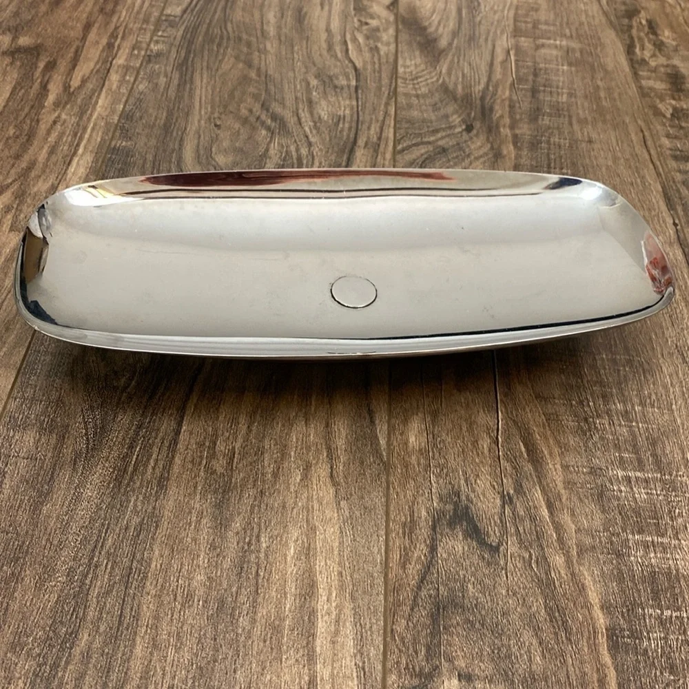 Vintage MCM Milbern Chrome and wood Tray 9.5” x 4”